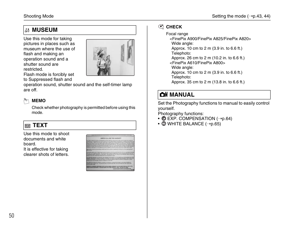 Museum text s manual | FujiFilm FinePix A900 User Manual | Page 50 / 164