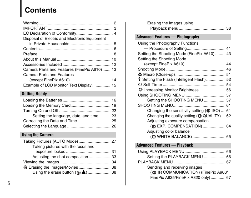 FujiFilm FinePix A900 User Manual | Page 6 / 164