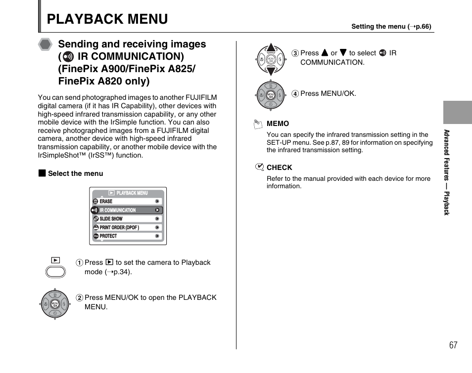 Playback menu | FujiFilm FinePix A900 User Manual | Page 67 / 164