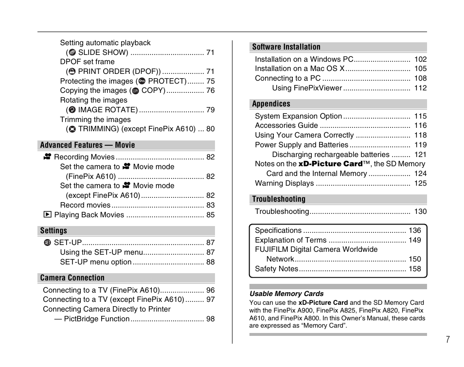 FujiFilm FinePix A900 User Manual | Page 7 / 164