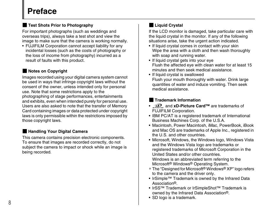 Preface | FujiFilm FinePix A900 User Manual | Page 8 / 164