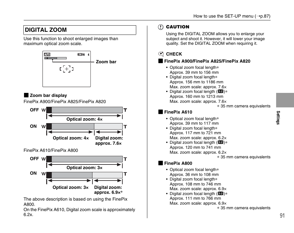 Digital zoom | FujiFilm FinePix A900 User Manual | Page 91 / 164