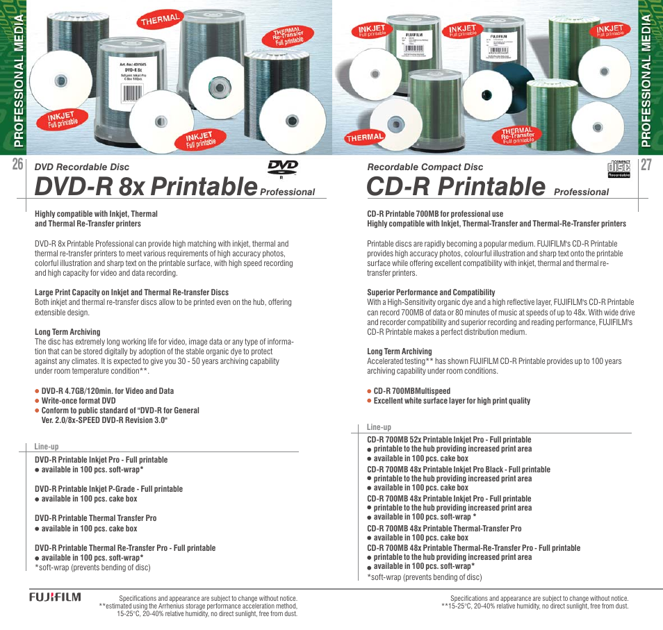 Cd-r printable, Dvd-r 8x printable | FujiFilm AVR-4802 User Manual | Page 14 / 29