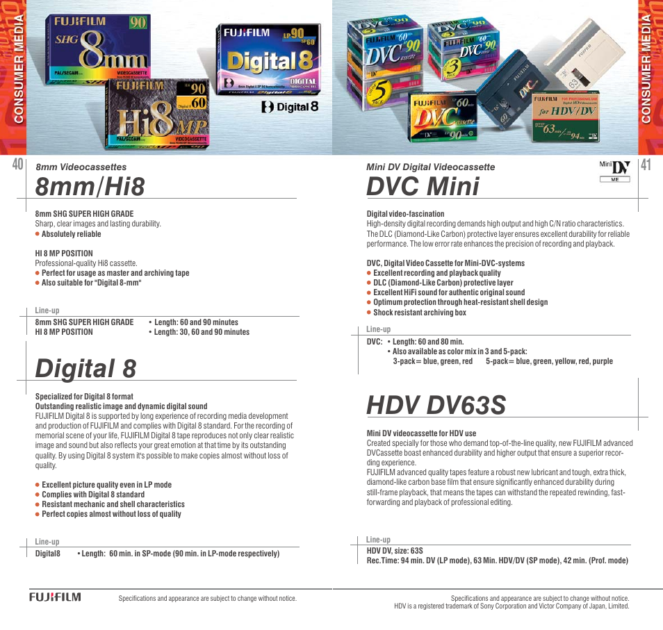 8mm/hi8 digital 8, Dvc mini hdv dv63s | FujiFilm AVR-4802 User Manual | Page 21 / 29