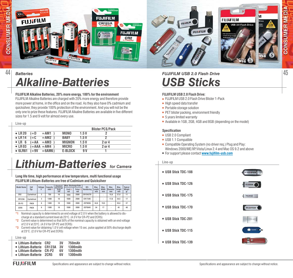 Usb sticks, Alkaline-batteries lithium-batteries, Fujifilm usb 2.0 flash drive | Batteries, For camera | FujiFilm AVR-4802 User Manual | Page 23 / 29