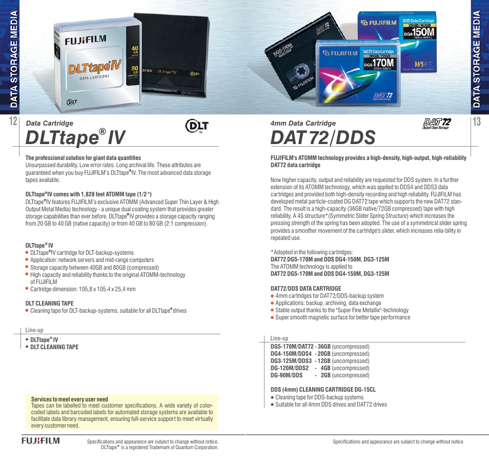 Dlttape iv, Dat 72/dds | FujiFilm AVR-4802 User Manual | Page 7 / 29