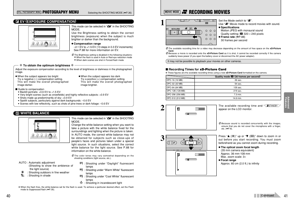 R recording movies, Photography menu | FujiFilm FinePix 420 User Manual | Page 21 / 47