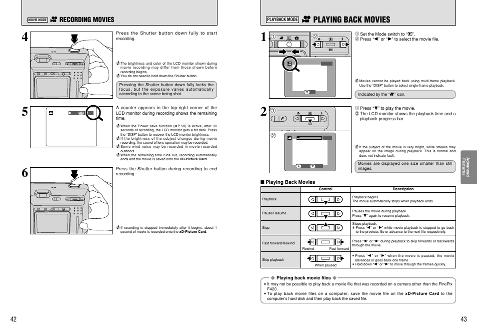 R playing back movies | FujiFilm FinePix 420 User Manual | Page 22 / 47
