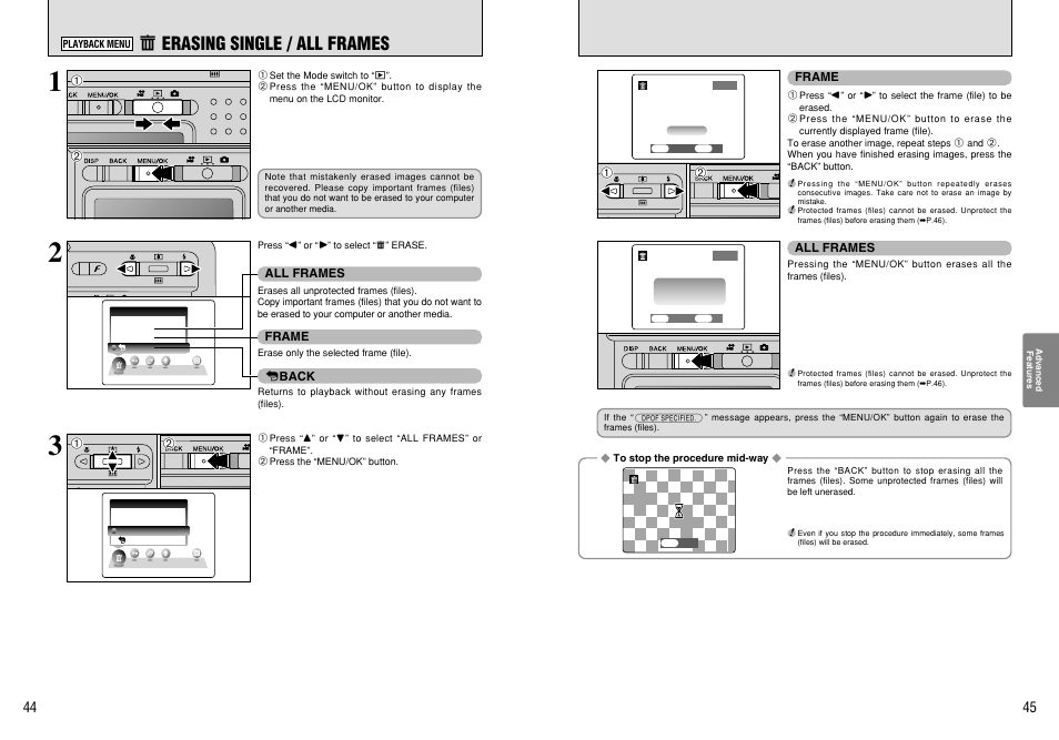 O erasing single / all frames | FujiFilm FinePix 420 User Manual | Page 23 / 47