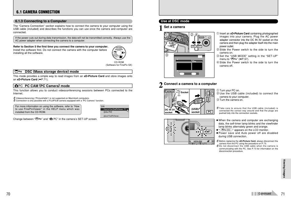 1 camera connection | FujiFilm FinePix 420 User Manual | Page 36 / 47