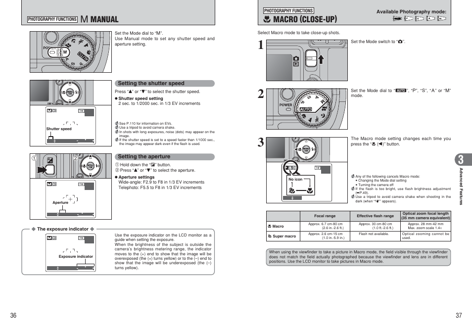 E macro (close-up), Manual | FujiFilm E510 User Manual | Page 19 / 59