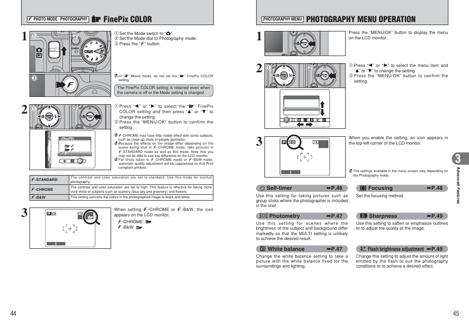 Photography menu operation, J finepix color | FujiFilm E510 User Manual | Page 23 / 59