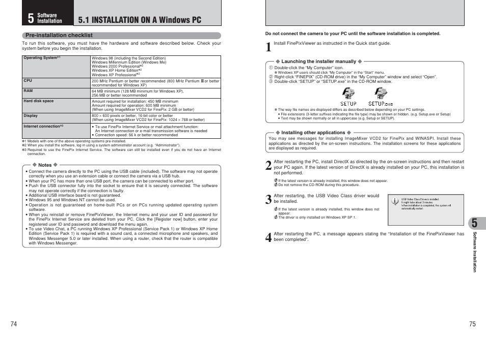 1 installation on a windows pc | FujiFilm E510 User Manual | Page 38 / 59