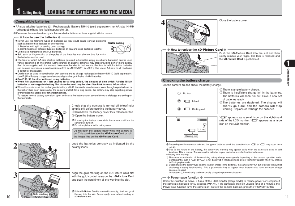 Loading the batteries and the media | FujiFilm E510 User Manual | Page 6 / 59