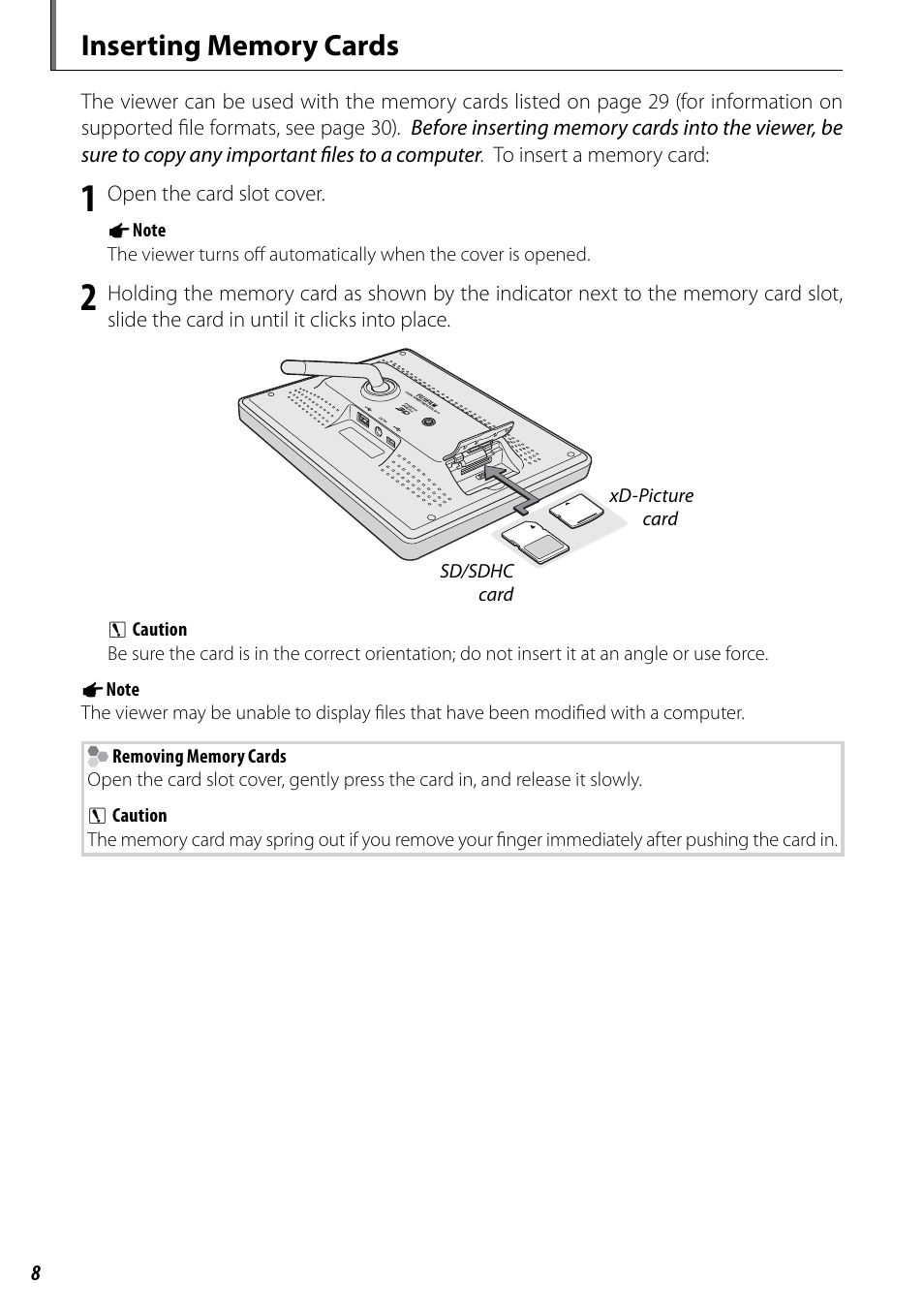 Inserting memory cards | FujiFilm BL00969-200 User Manual | Page 16 / 44