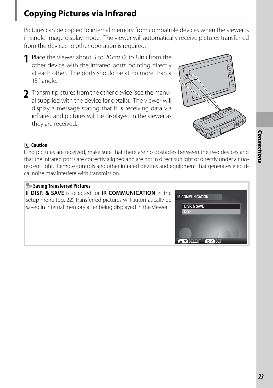 Connections, Copying pictures via infrared | FujiFilm BL00969-200 User Manual | Page 31 / 44