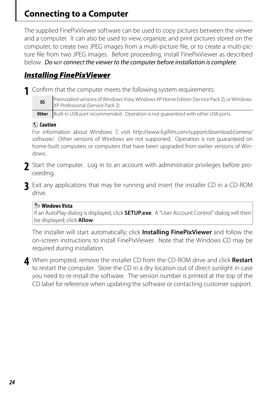 Connecting to a computer, Installing finepixviewer | FujiFilm BL00969-200 User Manual | Page 32 / 44