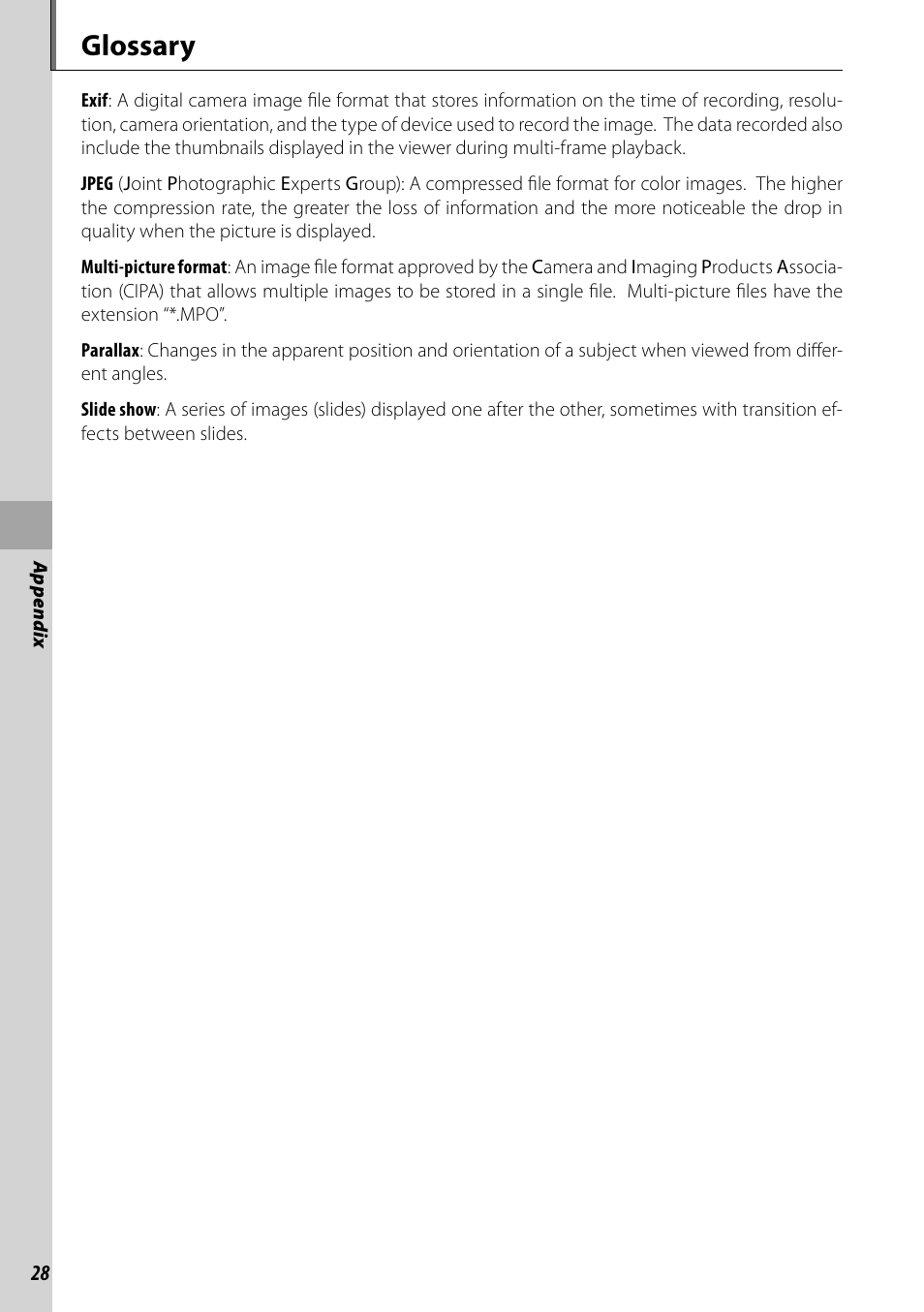Appendix, Glossary | FujiFilm BL00969-200 User Manual | Page 36 / 44
