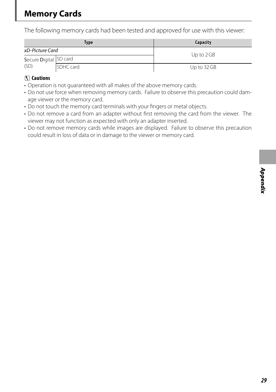 Memory cards | FujiFilm BL00969-200 User Manual | Page 37 / 44