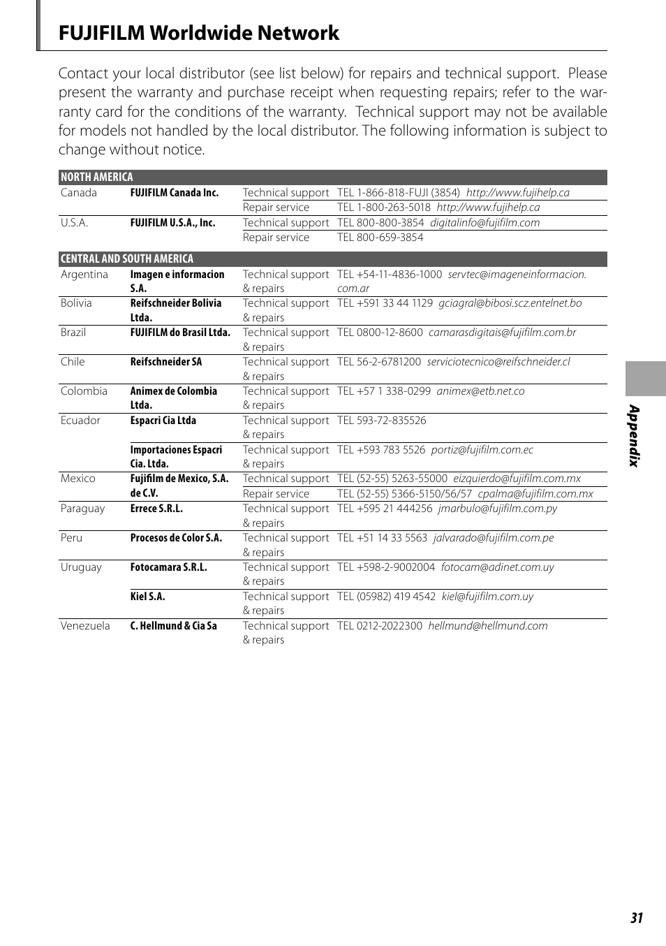 Fujifilm worldwide network | FujiFilm BL00969-200 User Manual | Page 39 / 44