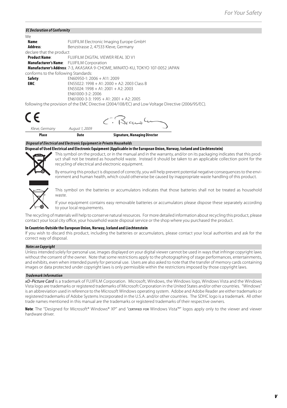 For your safety | FujiFilm BL00969-200 User Manual | Page 5 / 44