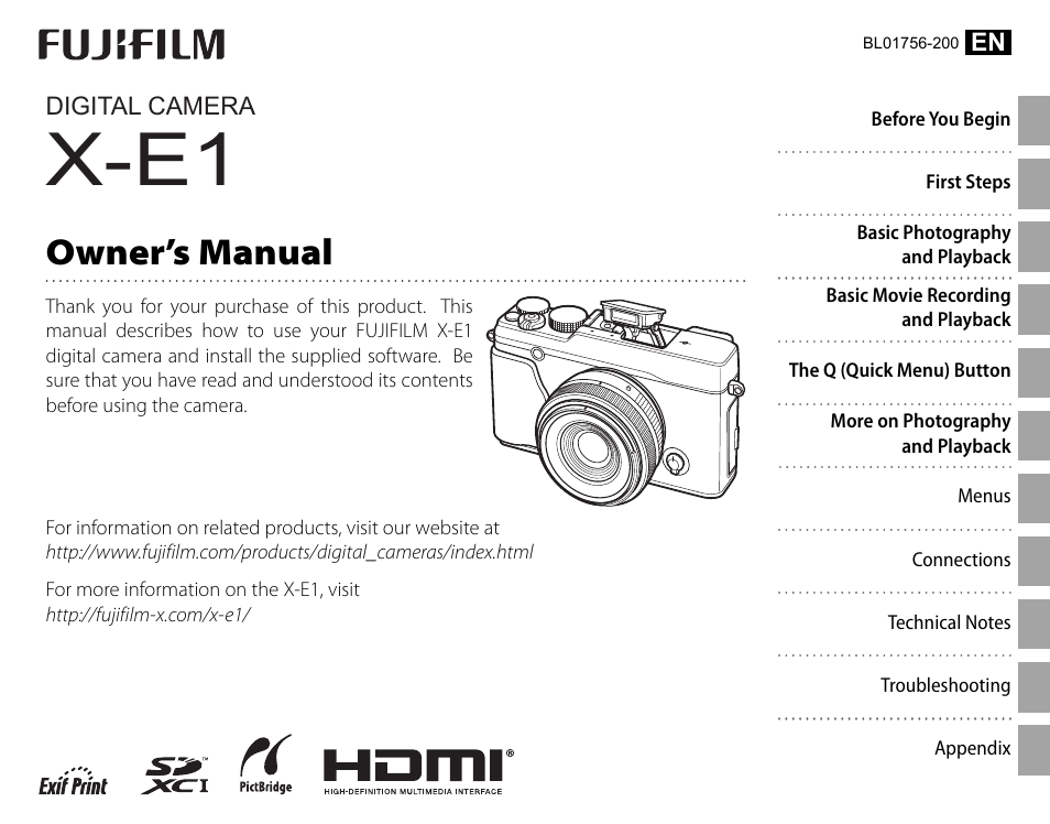 FujiFilm DIGITAL CAMERA X-E1 User Manual | 136 pages