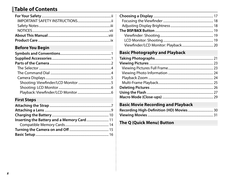 FujiFilm DIGITAL CAMERA X-E1 User Manual | Page 10 / 136