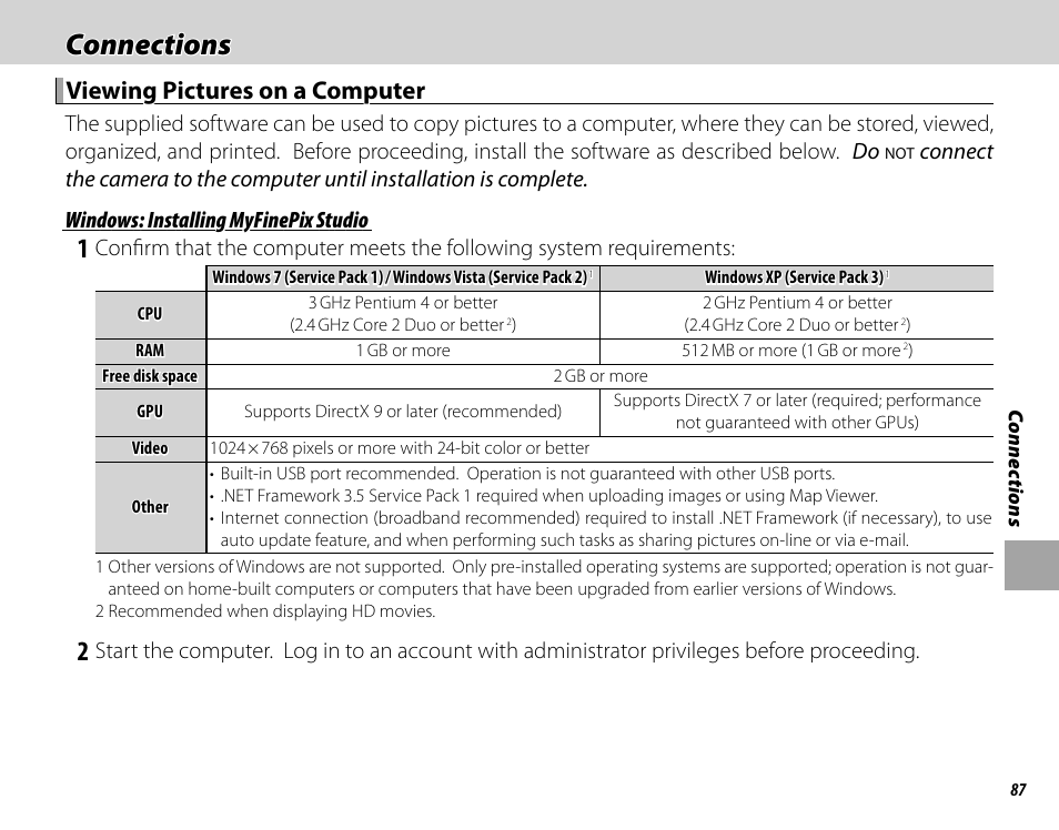 Connections, Viewing pictures on a computer | FujiFilm DIGITAL CAMERA X-E1 User Manual | Page 101 / 136