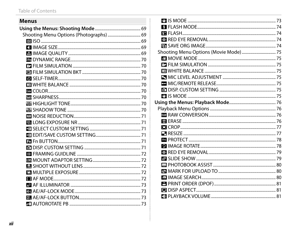 FujiFilm DIGITAL CAMERA X-E1 User Manual | Page 12 / 136