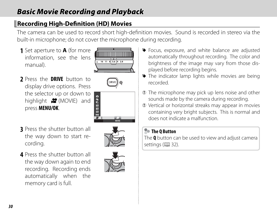 Basic movie recording and playback | FujiFilm DIGITAL CAMERA X-E1 User Manual | Page 44 / 136