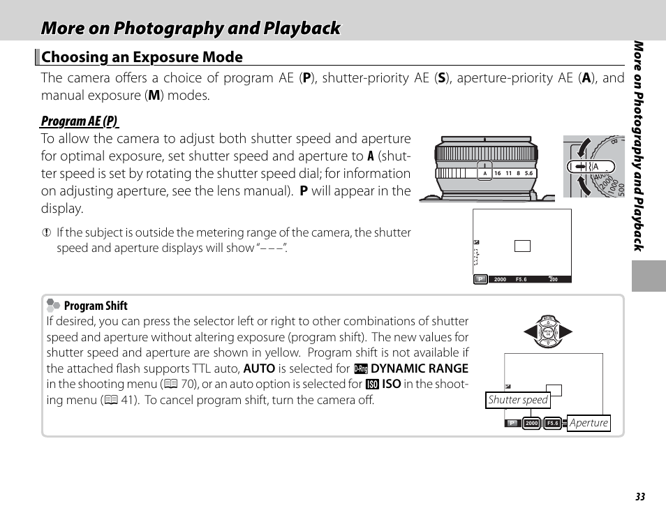 More on photography and playback, Choosing an exposure mode | FujiFilm DIGITAL CAMERA X-E1 User Manual | Page 47 / 136