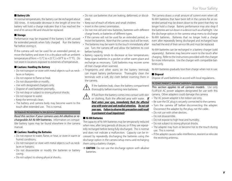 Vfor your safety | FujiFilm DIGITAL CAMERA X-E1 User Manual | Page 5 / 136