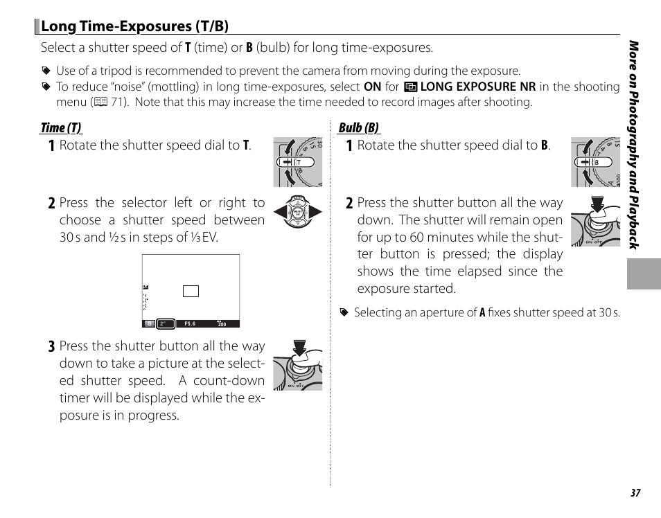 Long time-exposures (t/b) | FujiFilm DIGITAL CAMERA X-E1 User Manual | Page 51 / 136