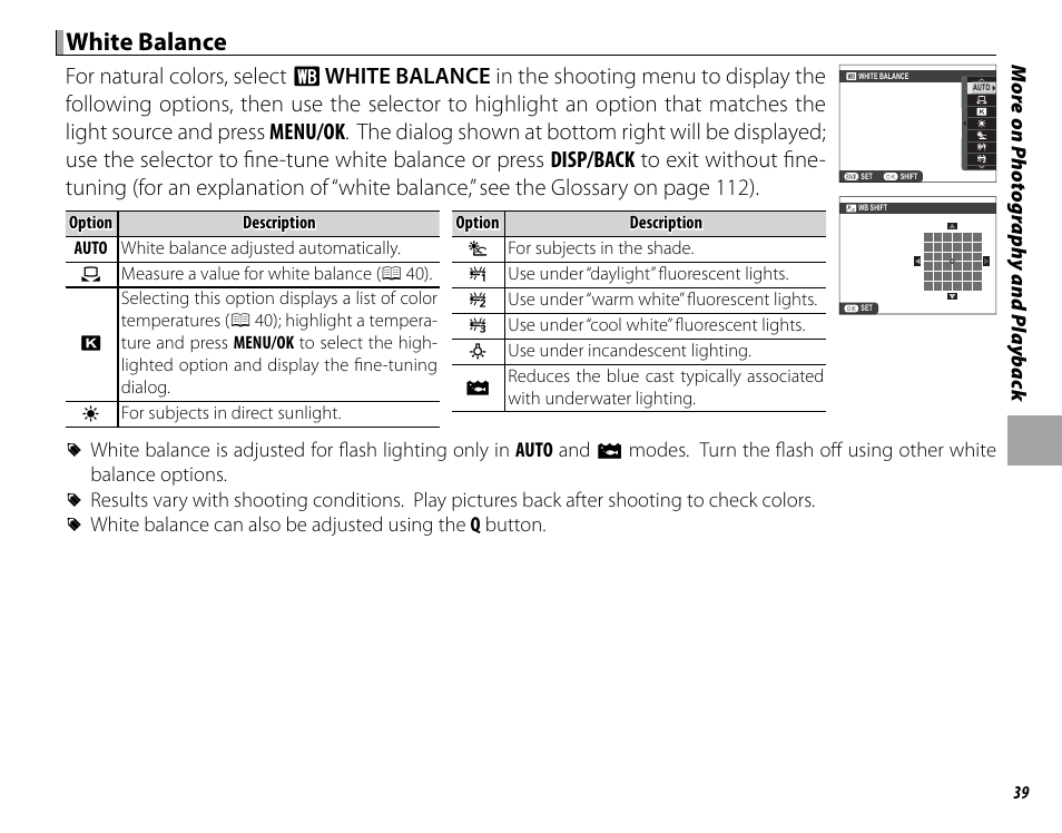 White balance, For natural colors, select | FujiFilm DIGITAL CAMERA X-E1 User Manual | Page 53 / 136