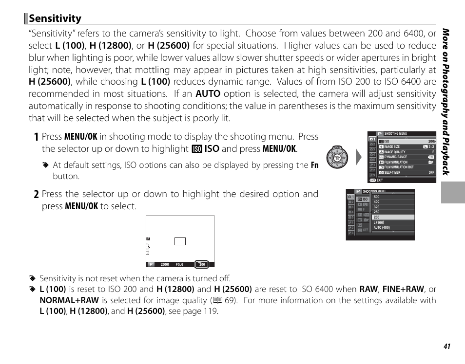 Sensitivity | FujiFilm DIGITAL CAMERA X-E1 User Manual | Page 55 / 136