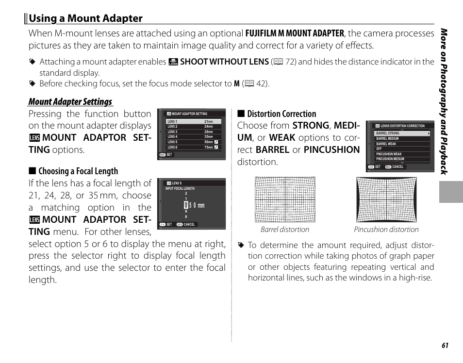 Using a mount adapter | FujiFilm DIGITAL CAMERA X-E1 User Manual | Page 75 / 136