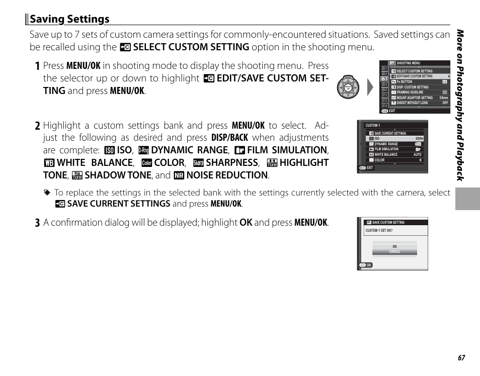 Saving settings | FujiFilm DIGITAL CAMERA X-E1 User Manual | Page 81 / 136