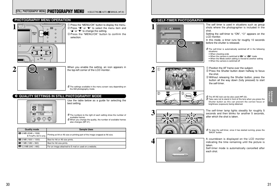 Photography menu | FujiFilm A210 User Manual | Page 16 / 43