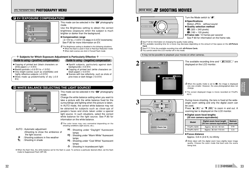 R shooting movies, Photography menu | FujiFilm A210 User Manual | Page 17 / 43