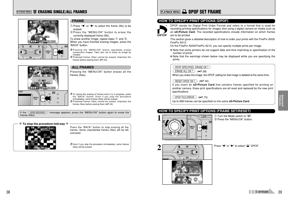 U dpof set frame | FujiFilm A210 User Manual | Page 20 / 43