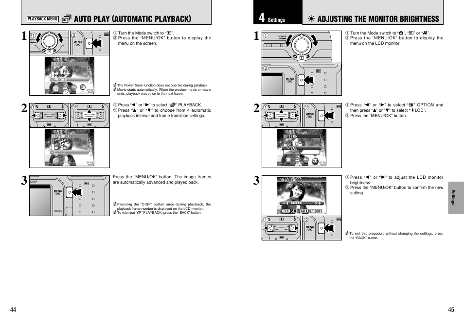 6 adjusting the monitor brightness, G auto play (automatic playback) | FujiFilm A210 User Manual | Page 23 / 43