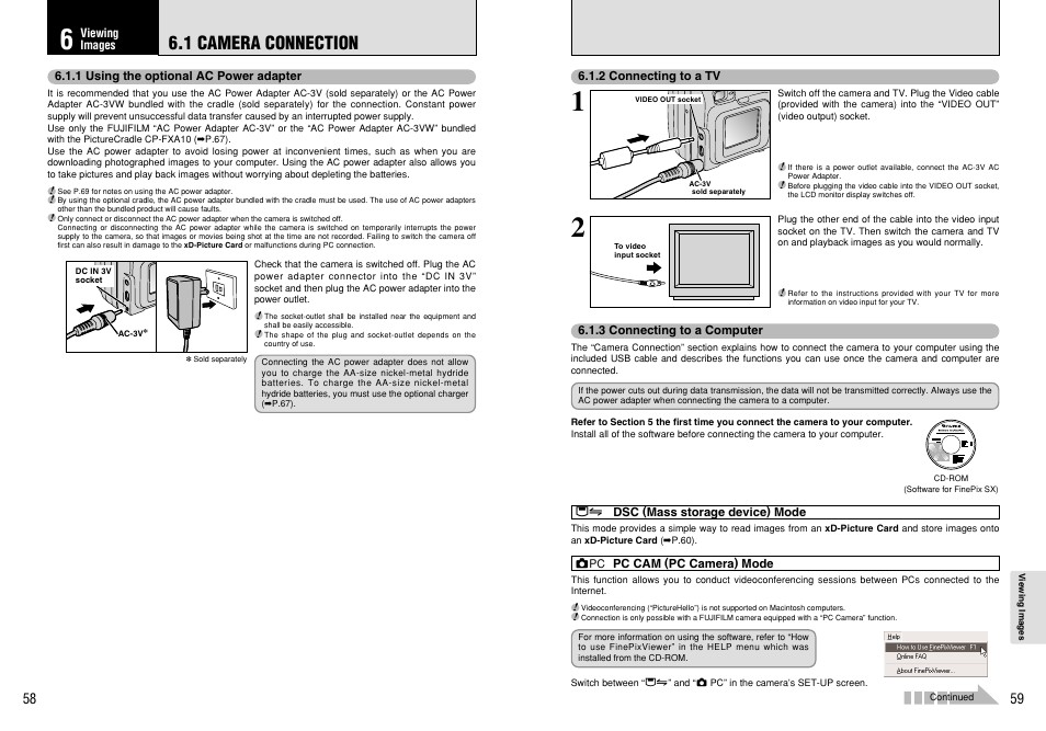 1 camera connection | FujiFilm A210 User Manual | Page 30 / 43