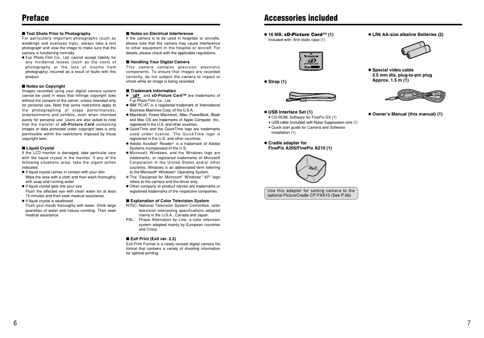 Accessories included preface | FujiFilm A210 User Manual | Page 4 / 43