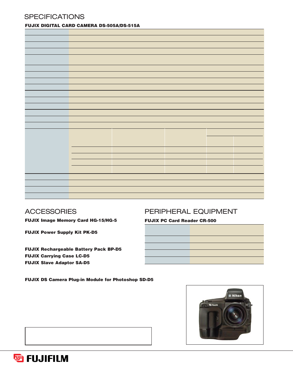 Specifications accessories, Ds-515a, Peripheral equipment | FujiFilm DS-515A User Manual | Page 4 / 4