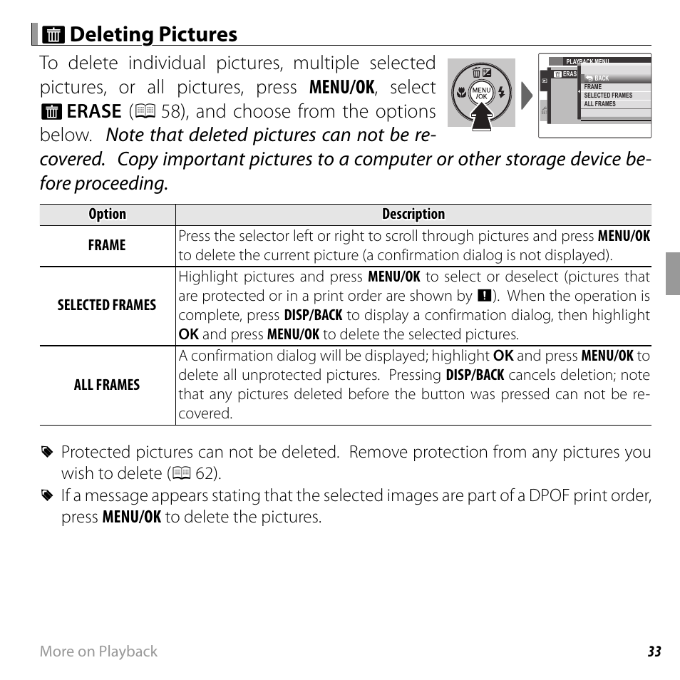 A a deleting pictures deleting pictures | FujiFilm FINEPIX  JZ200 series User Manual | Page 47 / 114