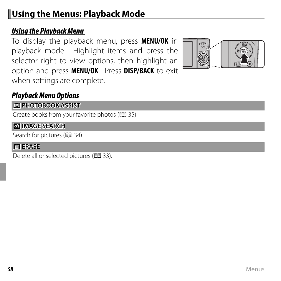 Using the menus: playback mode | FujiFilm FINEPIX  JZ200 series User Manual | Page 72 / 114