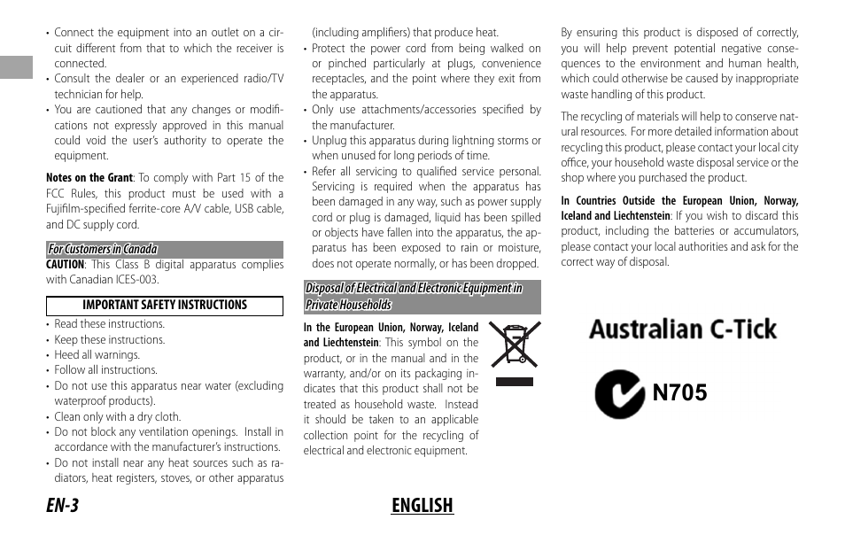 N705, En-3 english | FujiFilm FUJINON LENS XF18MMF2 R User Manual | Page 10 / 112