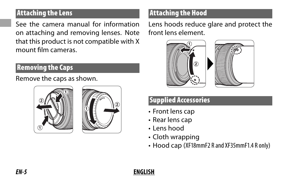 FujiFilm FUJINON LENS XF18MMF2 R User Manual | Page 12 / 112