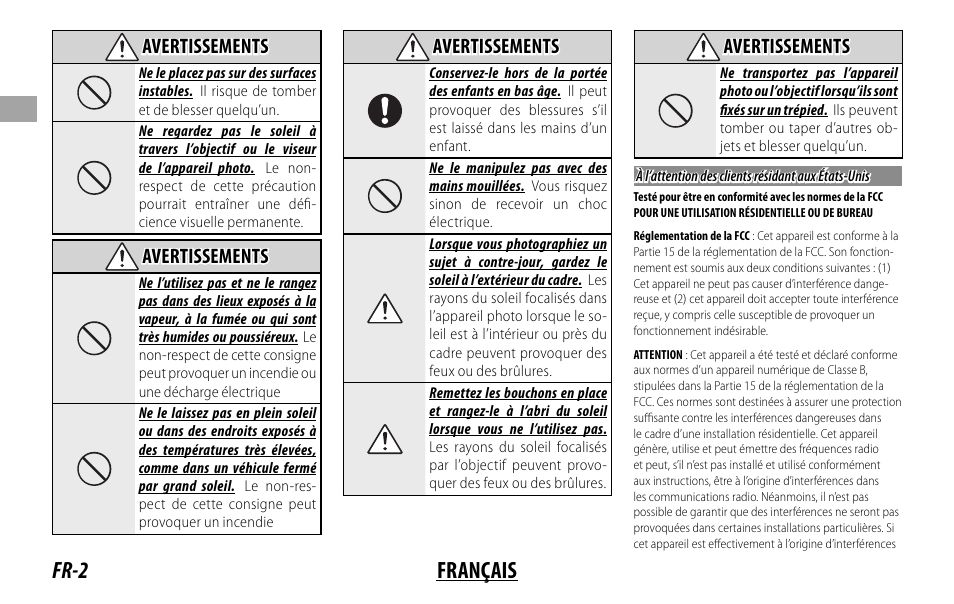 Fr-2 français | FujiFilm FUJINON LENS XF18MMF2 R User Manual | Page 16 / 112