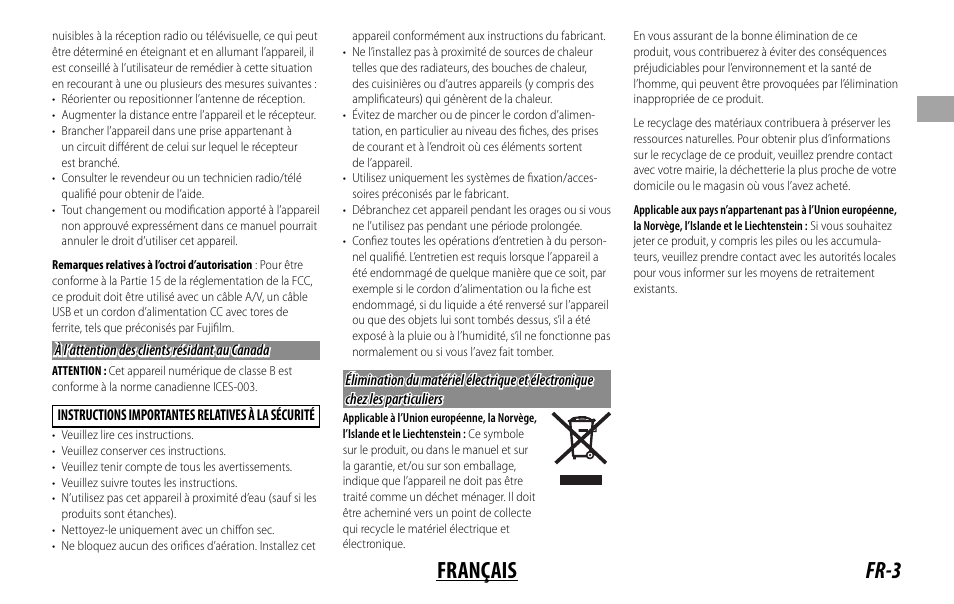 Fr-3 français | FujiFilm FUJINON LENS XF18MMF2 R User Manual | Page 17 / 112